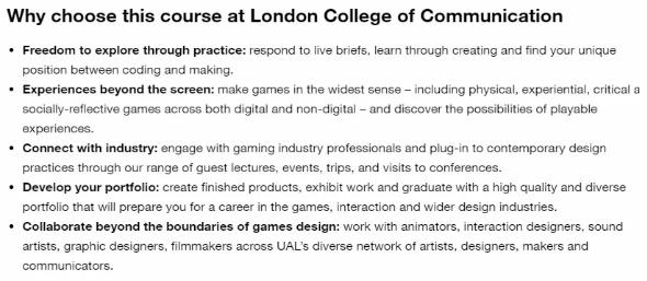 伦敦传媒学院游戏设计专业硕士课程